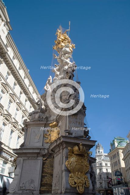 Pestsaule, or column to ward off plague, in the centre of the city, Am Graben, Vienna, Austria, 2022 Creator: Ethel Davies.