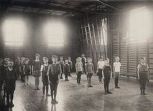 Physical education class at school, Sweden, 1927. Creator: Otto Ohm