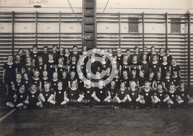 Physical education class at school, Sweden, 1927. Creator: Otto Ohm.
