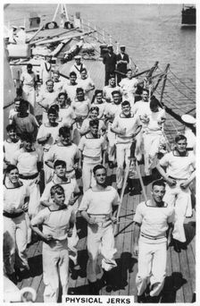 Physical jerks; exercise on board HMS Devonshire 1937