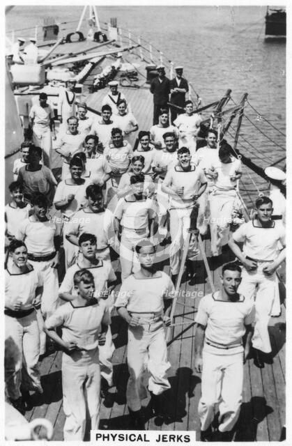 Physical jerks; exercise on board HMS 'Devonshire', 1937. Artist: Unknown