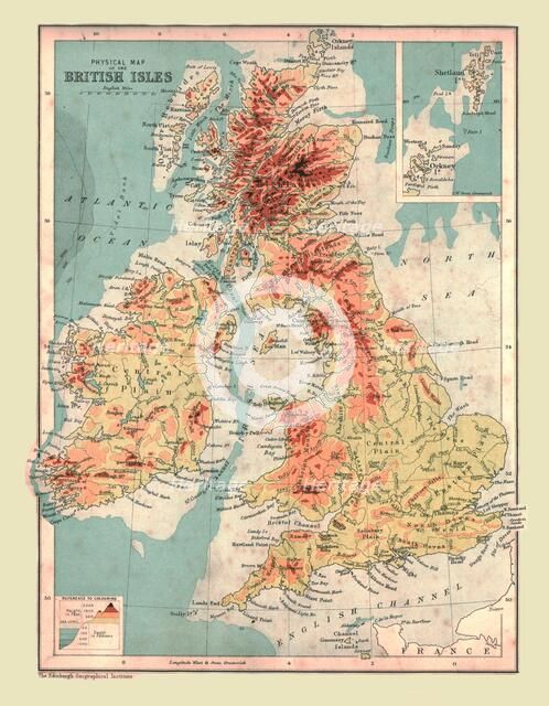 Physical Map of the British Isles, 1902. Creator: Unknown.