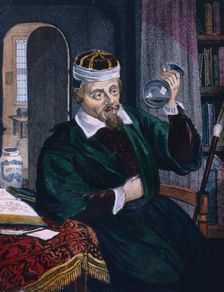 Physician examining a specimen of patient's urine, c.1600 (19th century). Creator: Unknown