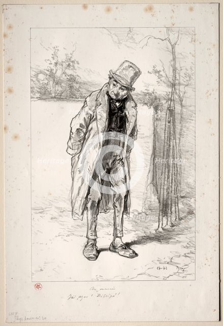 Physionomies Parisiennes: Au Marais. Ici, Azor! ici!, 1857-58. Creator: Paul Gavarni (French, 1804-1866).