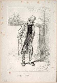 Physionomies Parisiennes: Au Marais. Ici, Azor! ici!, 1857-58. Creator: Paul Gavarni (French, 1804-1866)