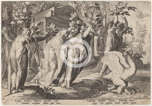 Phaeton's Sisters Changed into Poplars, and Cygnus into a Swan, 1589. Creator: Goltzius, Workshop of Hendrick, after Hendrick Gol.