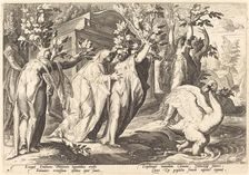 Phaeton's Sisters Changed into Poplars, Cygnus into a Swan. Creator: Goltzius, Workshop of Hendrick