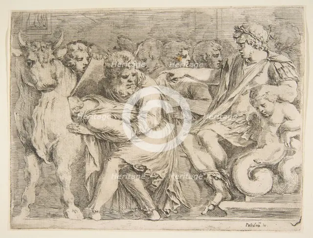 Phalaris Having Perillus Thrown into the Bronze Bull, 17th century. Creator: Stefano della Bella.