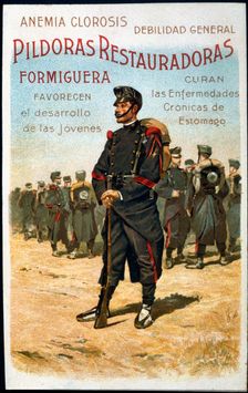 Pharmaceutical product advertising brochure Formiguera Restorative Pills 1902. Creator: Cusachs i Cusachs, José (1850-1909)