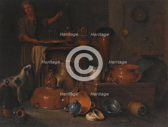 Pharmaceutical vessels: still life with a man and a dog. Creator: Giovan Domenico Valentino.