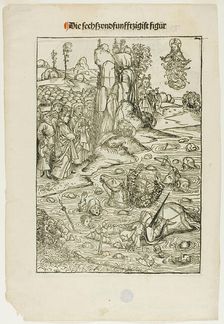 Pharoah and His Host Perishing in the Red Sea (verso); The Freeing of King Joachim..., 1491. Creator: Michael Wolgemut