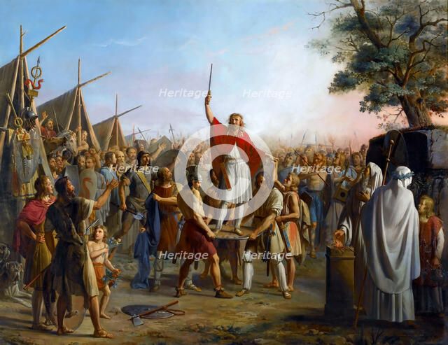 Pharamond, raised on a shield by the Franks. Artist: Genod, Michel Philibert (1795-1862)