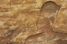 Pharaoh wearing the Blue Crown receiving the Ankh..., Temple of Seti I, Egypt, New Kingdom (2003). Creator: LTL