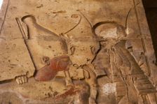 Pharaoh wearing the double crown..., Temple of Seti I, Abydos, Egypt, New Kingdom, 19th...(2003). Creator: LTL