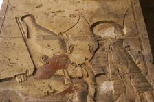 Pharaoh wearing the double crown..., Temple of Seti I, Abydos, Egypt, New Kingdom, 19th...(2003). Creator: LTL