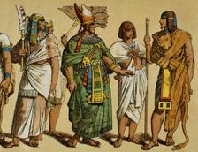Pharaoh with public servants and the High Priest dressed with lion skin, New Kingdom, Egypt. Creator: Unknown