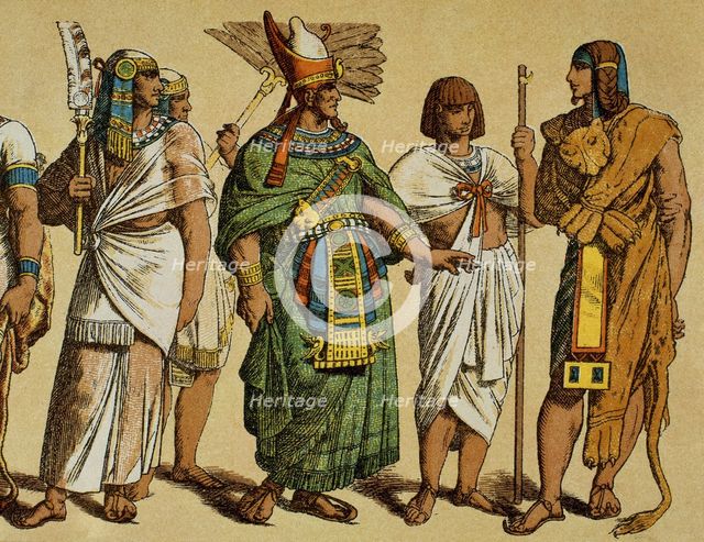 Pharaoh with public servants and the High Priest dressed with lion skin, New Kingdom, Egypt. Creator: Unknown.