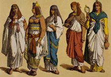 Pharaoh in war costume with some aristocratic women, Egypt. Creator: Unknown