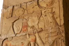 Pharaoh receiving the Ankh from a divinity, Temple of Seti I, Abydos, New Kingdom,19th Dynasty. Creator: LTL