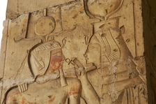 Pharaoh receiving the Ankh from a divinity, Temple of Seti I, Abydos, New Kingdom,19th Dynasty. Creator: LTL
