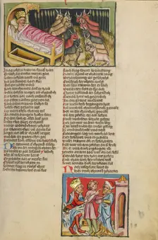 Pharaoh's Dream; Joseph Interpreting Pharaoh's Dream; Weltchronik, about 1400-1410. Creator: Unknown