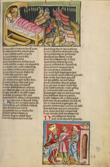 Pharaoh's Dream; Joseph Interpreting Pharaoh's Dream; Weltchronik, about 1400-1410. Creator: Unknown