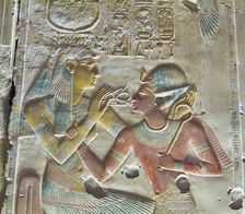 Pharaoh Seti I (on right) with the Goddess Hathor, ca 1290 BC. Creator: Ancient Egypt