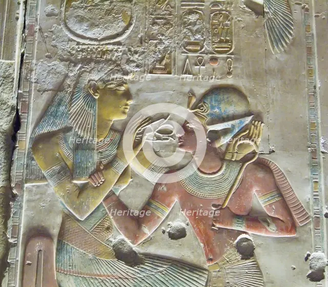 Pharaoh Seti I (on right) with the Goddess Hathor, ca 1290 BC. Creator: Ancient Egypt.