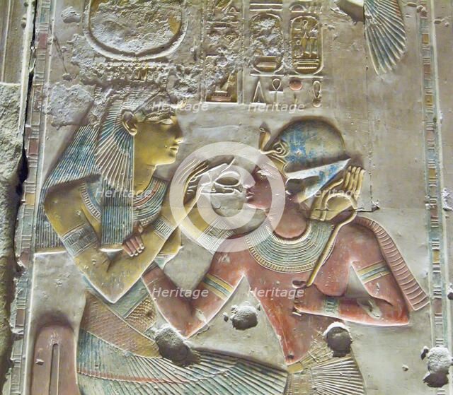 Pharaoh Seti I (on right) with the Goddess Hathor, ca 1290 BC. Creator: Ancient Egypt.