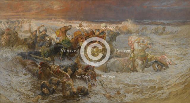 Pharaoh's Army Engulfed by the Red Sea. Artist: Bridgman, Frederick Arthur (1847-1928)