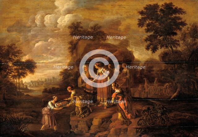 Pharaoh's Daughter Discovers Moses in the Rush Basket, c.1615-c.1630. Creator: Guilliam Dujardin.