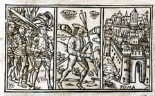 Pharsalia historical epic story, engraving in the beginning of Book III of the printed edition …