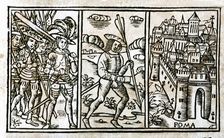 Pharsalia historical epic story, engraving in the beginning of Book III of the printed edition …