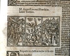 Pharsalia historical epic story, engraving in the beginning of Book III of the printed edition …