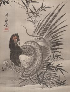 Pheasant Caught by a Snake, ca. 1887. Creator: Kawanabe Kyosai