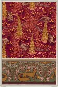 Pheasants, ferns and dandelions. Foxes, birds and vines, 1897. Creator: Verneuil, Maurice Pillard (1869-1942)