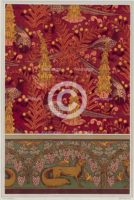 Pheasants, ferns and dandelions. Foxes, birds and vines, 1897. Creator: Verneuil, Maurice Pillard (1869-1942).