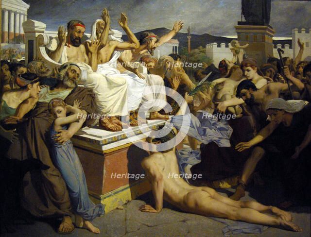 Pheidippides giving word of victory after the Battle of Marathon. Artist: Merson, Luc-Olivier (1846-1920)