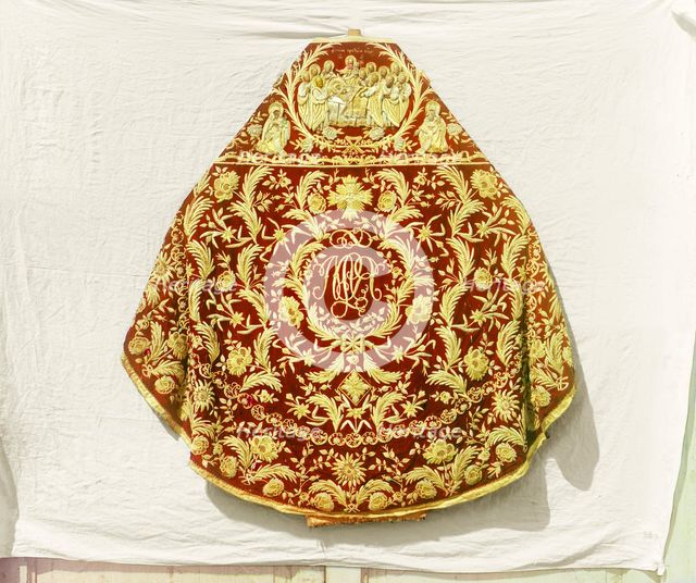 Phelonion [vestment]. From the time of Tsar Mikhail Feodorovich. In the vestry of the Assum..., 1911 Creator: Sergey Mikhaylovich Prokudin-Gorsky.