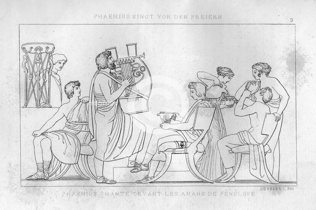 'Phemius sings for the suitors of Penelope', c1833. Creator: Unknown.