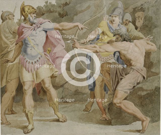 Philoctetes aiming the bow of Hercules at Odysseus, 1790. Artist: Carstens, Asmus Jacob (1754-1798)