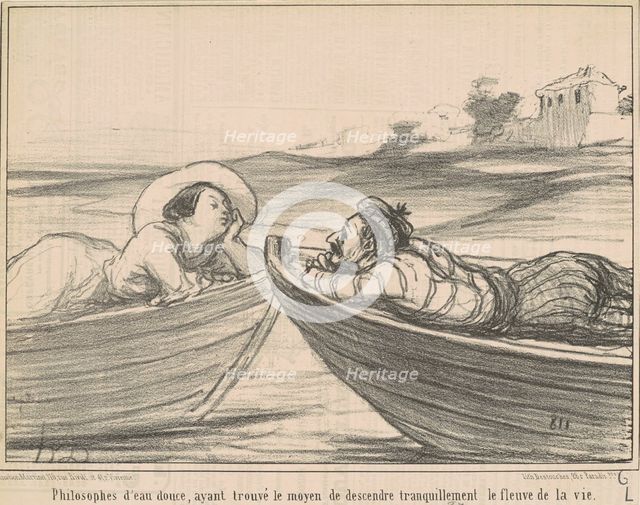 Philosophes d'eau douce ..., 19th century. Creator: Honore Daumier.