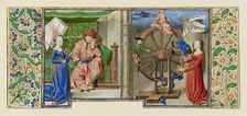 Philosophy Consoling Boethius and Fortune Turning the Wheel, about 1460-1470. Creator: Master of Coetivy