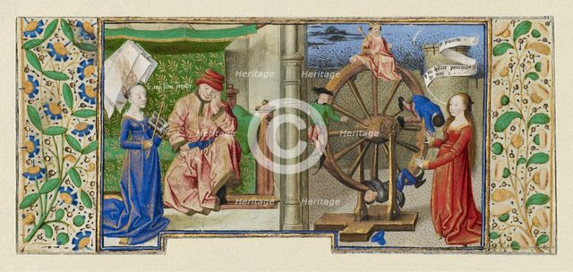 Philosophy Consoling Boethius and Fortune Turning the Wheel, about 1460-1470. Creator: Master of Coetivy.