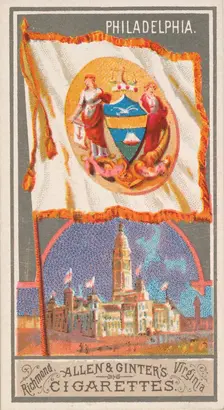 Philadelphia, from the City Flags series (N6) for Allen & Ginter Cigarettes Brands, 1887. Creator: Allen & Ginter