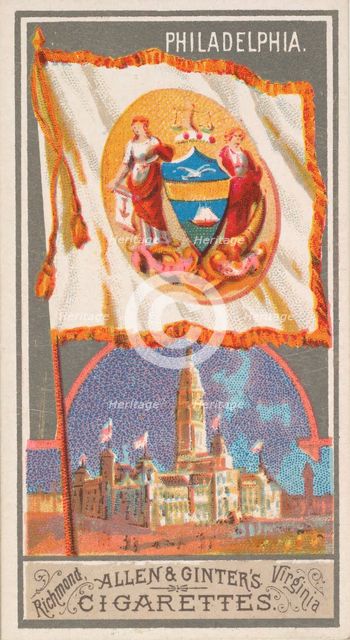 Philadelphia, from the City Flags series (N6) for Allen & Ginter Cigarettes Brands, 1887. Creator: Allen & Ginter.