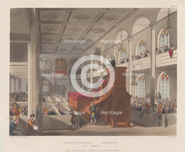 Philanthropic Society, The Chapel, April 1, 1809., April 1, 1809. Creator: J. Bluck.