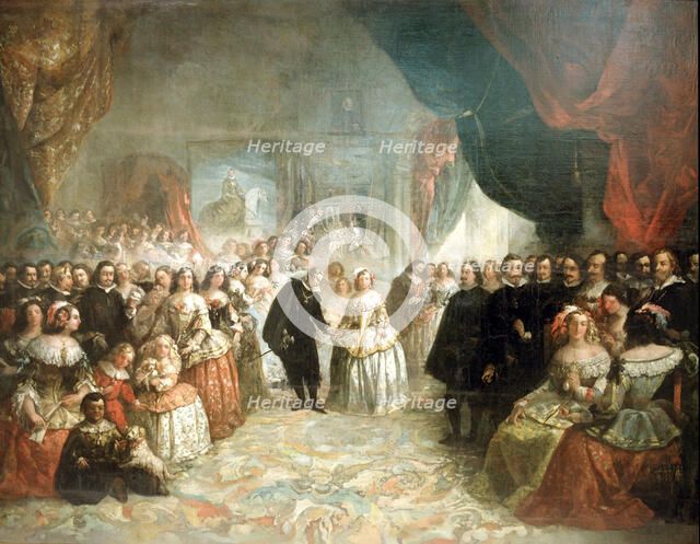 Philip IV, his court and the Meninas' detail, oil by Eugenio Lucas, 1858.