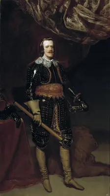 Philip IV in Armour, with a Lion at his Feet, c1653. Creator: Diego Velasquez