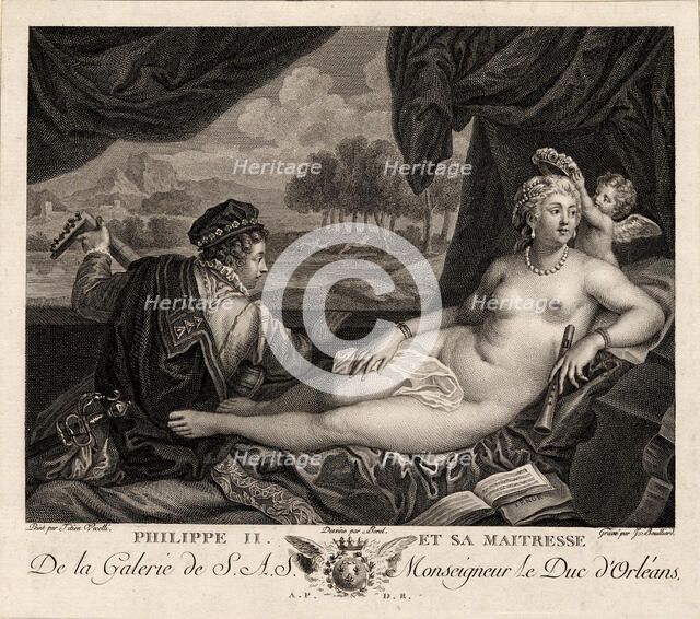 Philip II and his Mistress (after Titian), c. 1780. Artist: Bouillard, Jacques (1744-1806)